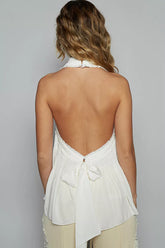 POL Backless Halter Sleeveless Top with Smocking Shirring Detail OutfitFlow